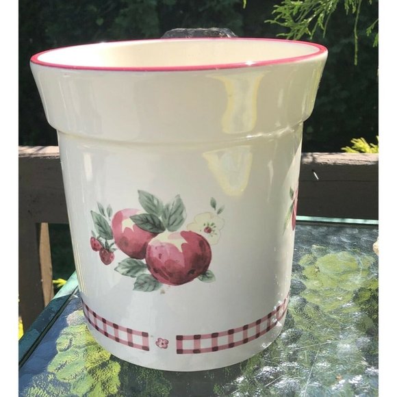 Pfaltzgraff Gadget Utensil Crock Delicious Pattern Apples Gingham Discontinued - Picture 1 of 7